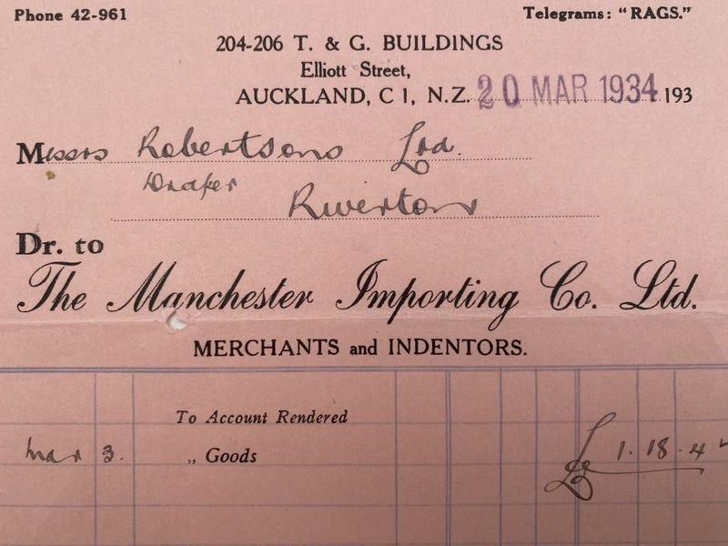 VINTAGE INVOICE: The Manchester Importing Co. Ltd, Auckland 1934 Carousel 1