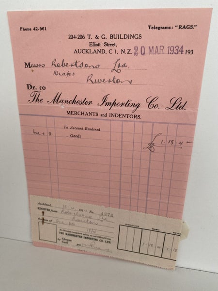 VINTAGE INVOICE: The Manchester Importing Co. Ltd, Auckland 1934 Carousel 2