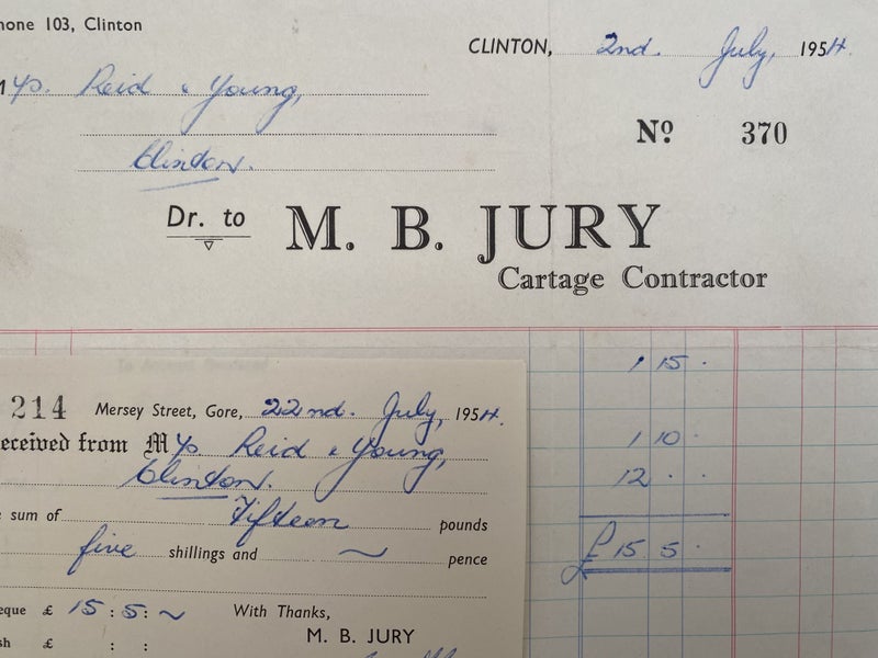 VINTAGE INVOICE: M.B. Jury, Clinton – Cartage Contractor 1954 Carousel 1