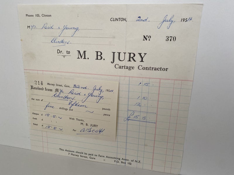 VINTAGE INVOICE: M.B. Jury, Clinton – Cartage Contractor 1954 Carousel 2