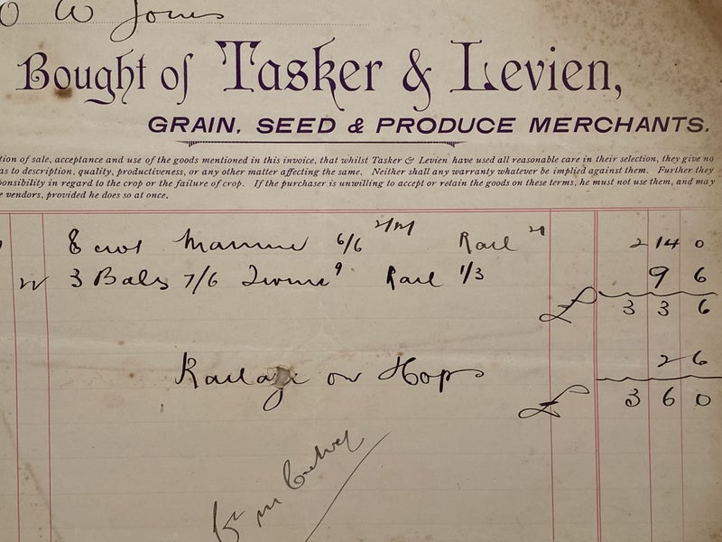 ANTIQUE INVOICE / RECEIPTS: Tasker & Levien, Nelson – Grain, Seed & Produce 1906 Carousel 1