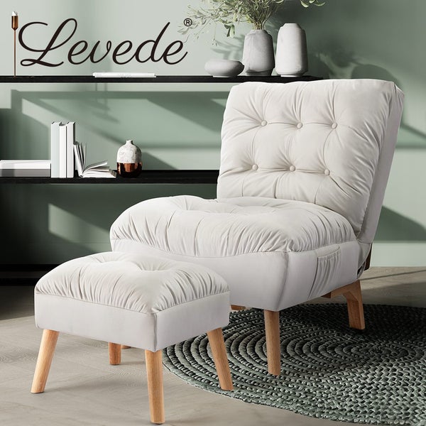 Levede Accent Ottoman Chair Footstool Leathaire Vanity Makeup Stool Lounge White Carousel 10