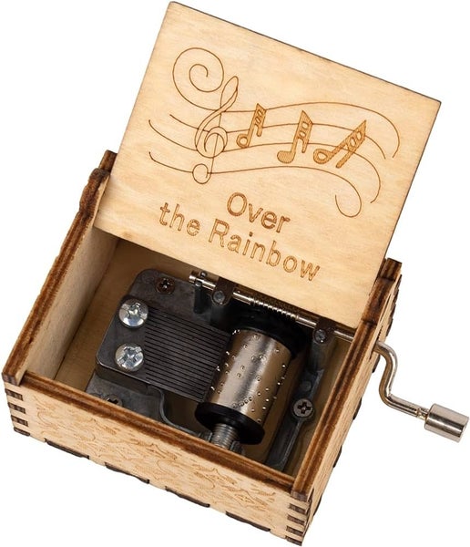 Over the Rainbow Music Box Hand Crank Carved Wooden Musical Box Carousel 1