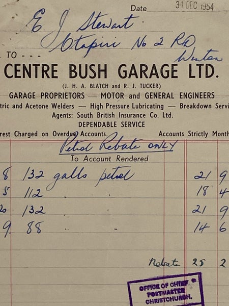 VINTAGE INVOICE: Centre Bush Garage, Winton - Motor and General Engineers 1954 Carousel 1