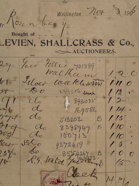ANTIQUE INVOICE: Levien, Shallcrass & Co, Wellington - Auctioneers 1905 Carousel 1