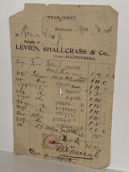 ANTIQUE INVOICE: Levien, Shallcrass & Co, Wellington - Auctioneers 1905 Carousel 2