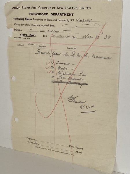 VINTAGE RECEIPT: Union Steamship Company of New Zealand - S.S. Waipahu 1932 Carousel 2