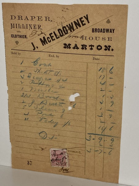 ANTIQUE INVOICE: J. McEldowney, Marton – Draper, Milliner and Clothier 1888 Carousel 2