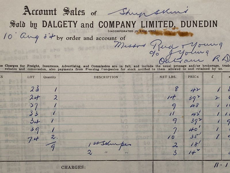 VINTAGE INVOICE: Dalgety & Company Limited, Dunedin - Auctioneers 1954 Carousel 1