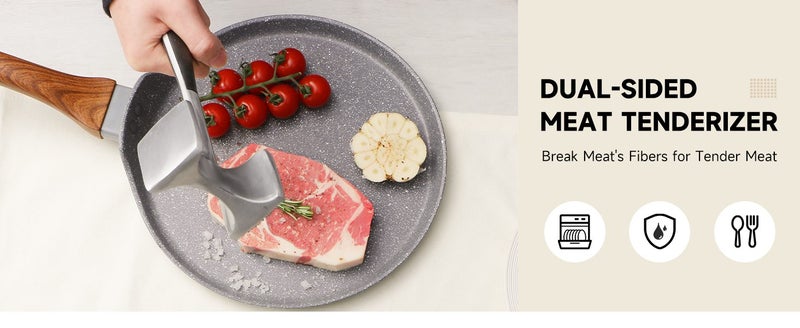 Meat Tenderizer Hammer with Comfortable-Grip Handle,Dual-side Mallet for Kitchen Carousel 1