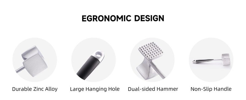 Meat Tenderizer Hammer with Comfortable-Grip Handle,Dual-side Mallet for Kitchen Carousel 2