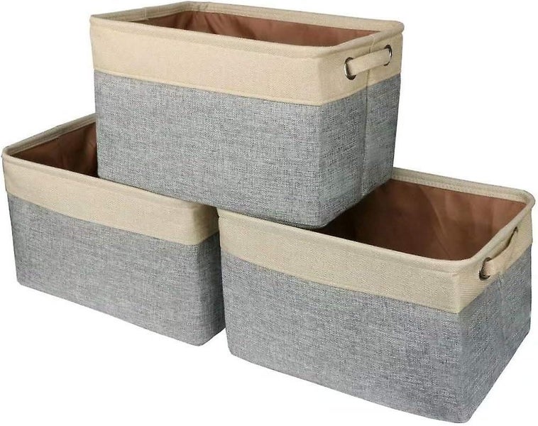 Set Of 3 Fabric Storage Basket Foldable Jute Cotton Storage Bo x With Handle Ca Carousel 1