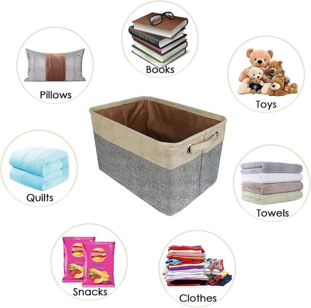 Set Of 3 Fabric Storage Basket Foldable Jute Cotton Storage Bo x With Handle Ca Carousel 2