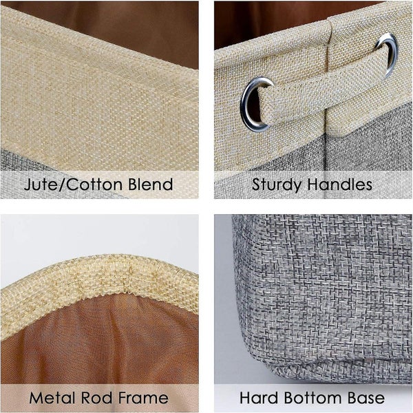 Set Of 3 Fabric Storage Basket Foldable Jute Cotton Storage Bo x With Handle Ca Carousel 5