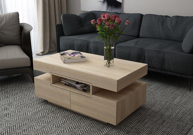Coffee Table 4-Drawer Side Cabinet with Storage Shelf Oak Carousel 2