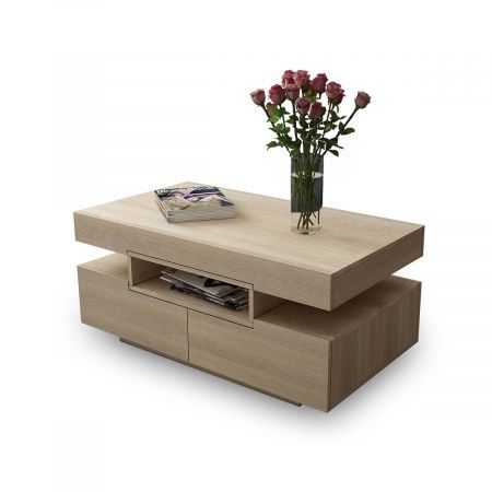 Coffee Table 4-Drawer Side Cabinet with Storage Shelf Oak Carousel 1