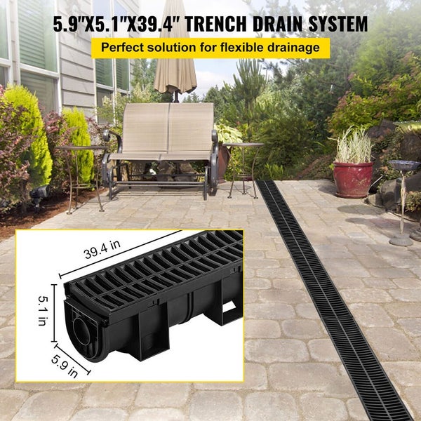 Drainage Trench Driveway Channel Drain Kit Plastic Grate-5.8 Carousel 2