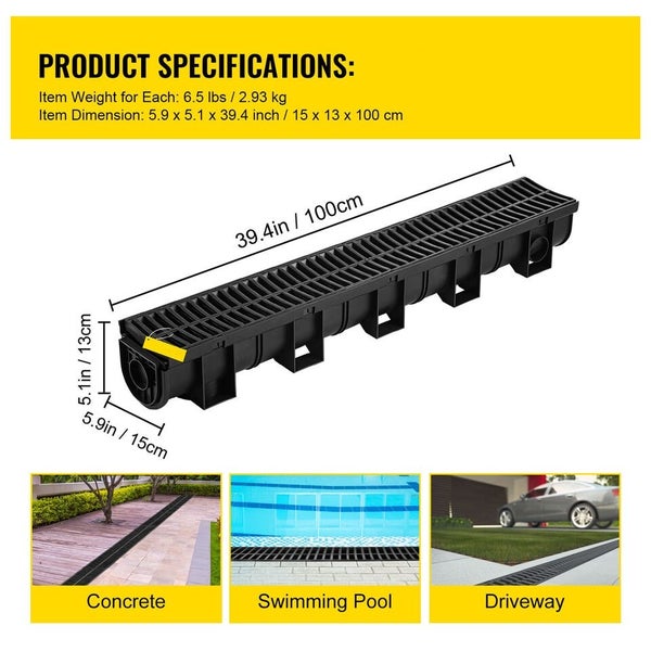 Drainage Trench Driveway Channel Drain Kit Plastic Grate-5.8 Carousel 9