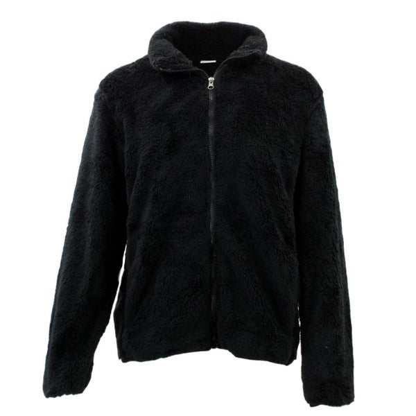 FIL Women's Sherpa Jacket Fleece Winter Warm Soft Teddy Casual Coat - Black Carousel 1