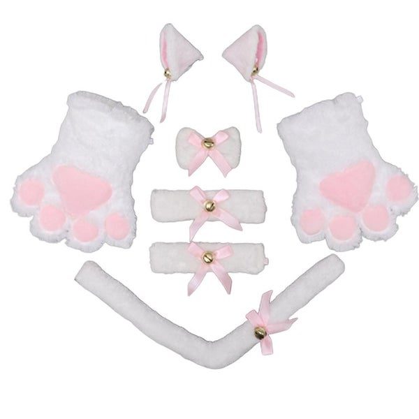 7 piece Set Cat Costume Cat Ear And Tailcollar 2 Handbell2 Paw Gloves clip whi Carousel 1