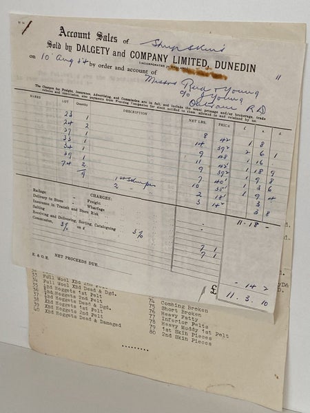 VINTAGE INVOICE: Dalgety & Company Limited, Dunedin - Auctioneers 1954 Carousel 2