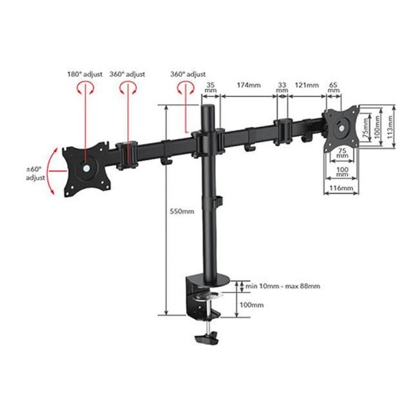 OMP Desk Mount Twin Arm 13-27" Monitor - Black (M7442) Carousel 1