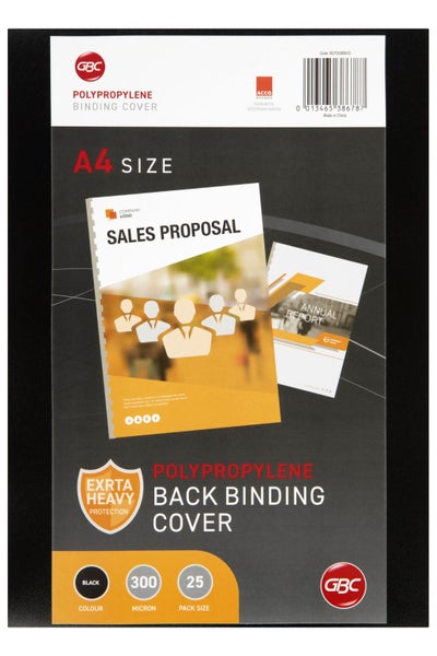A4 Polypropylene Black Binding Cover 300 Micron x 25 Carousel 1