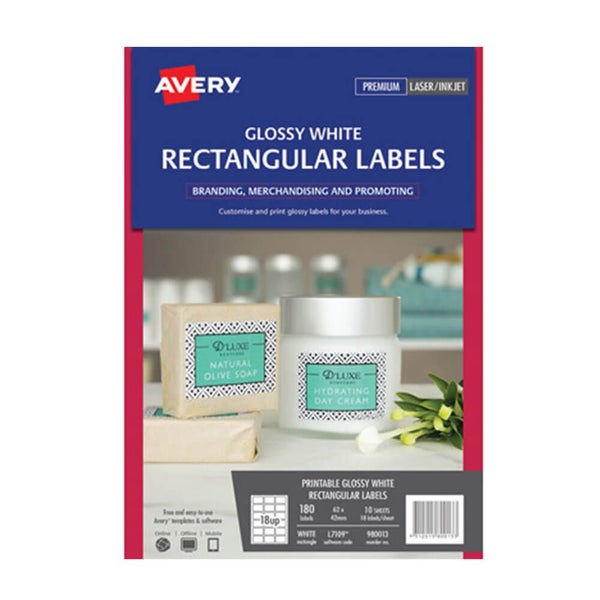 Avery Rectangle Gloss Labels 10pk White Carousel 1