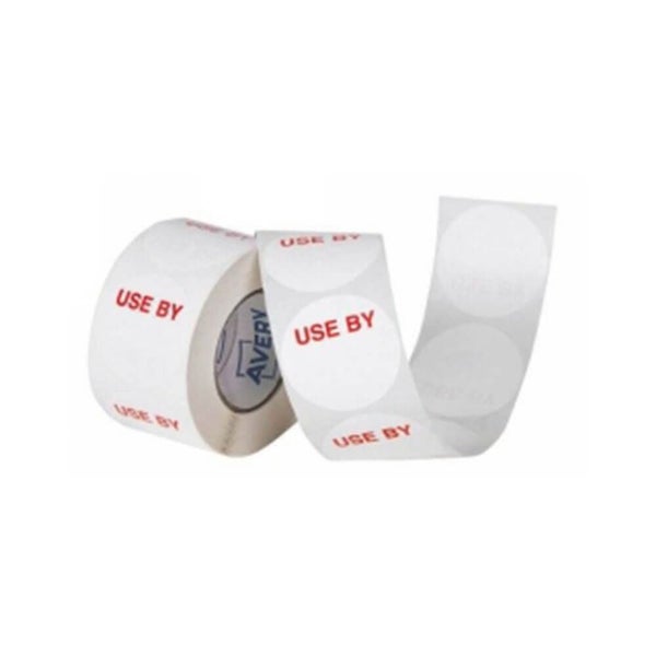 Avery USE BY Removable Label 40mm 500/roll (White/Red) Carousel 1