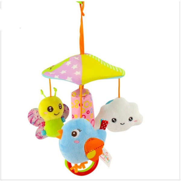 Baby Mobile with Squeak and Rattle - Bird, Bee and cloud Carousel 1