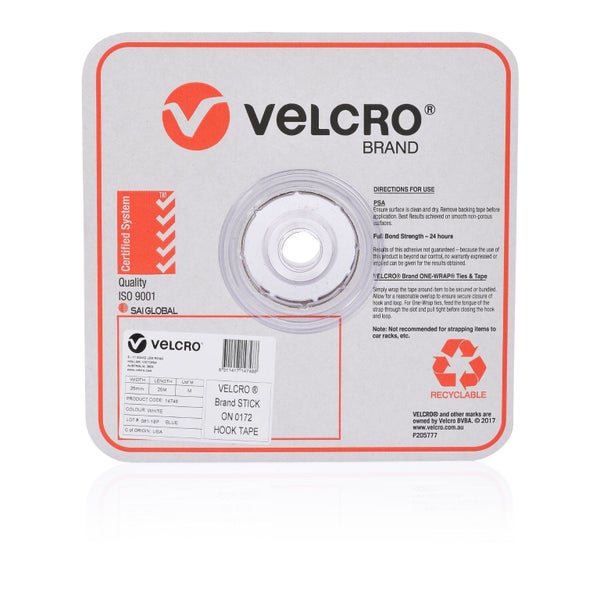 Velcro 25mm x 25 Metres White Hook Only Tape Carousel 1