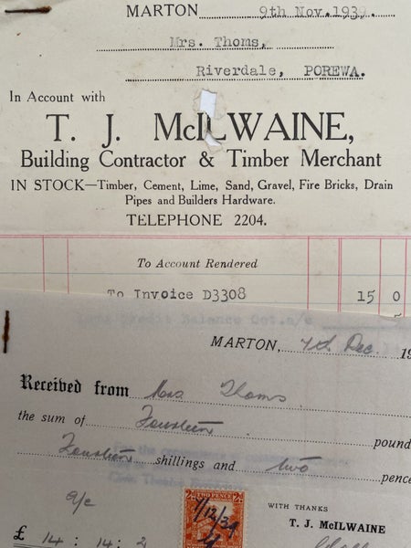 VINTAGE INVOICE: T. J. McIlwaine – Building Contractor & Timber Merchant 1939 Carousel 1
