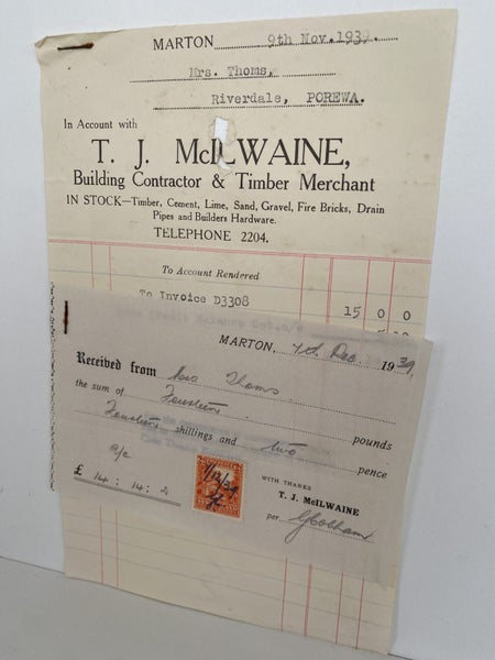 VINTAGE INVOICE: T. J. McIlwaine – Building Contractor & Timber Merchant 1939 Carousel 2