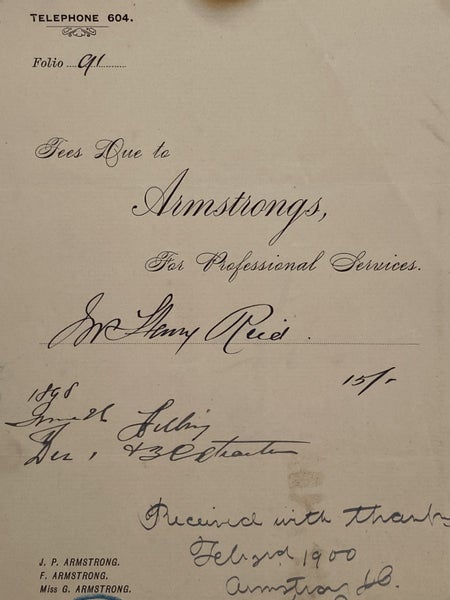 ANTIQUE INVOICE: Armstrongs, Dunedin – Professional Services 1900 (124yo) Carousel 1