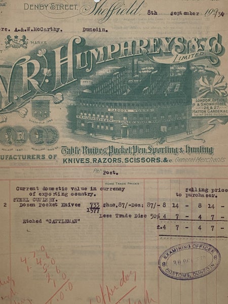 ANTIQUE CUSTOMS DECLARATION: W.R. Humphreys, Sheffield, UK 1913 (111yo) Carousel 1