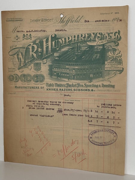 ANTIQUE CUSTOMS DECLARATION: W.R. Humphreys, Sheffield, UK 1913 (111yo) Carousel 2