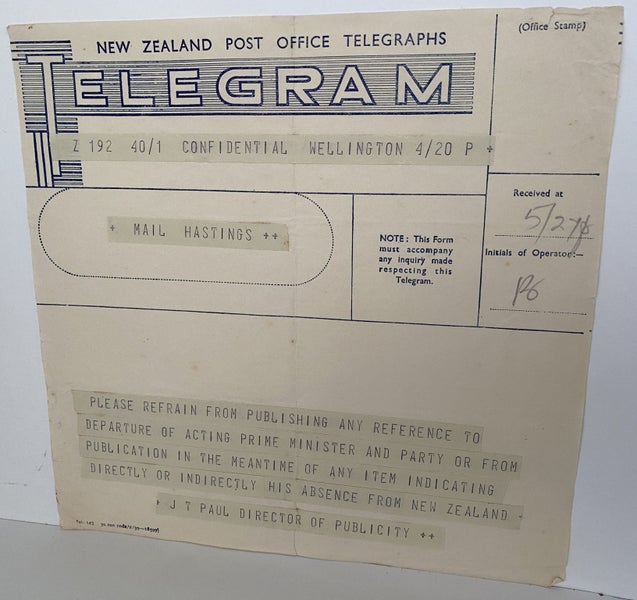 VINTAGE NEW ZEALAND POST OFFICE TELEGRAM Carousel 2