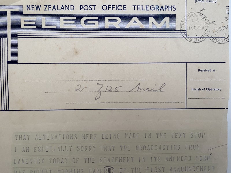 VINTAGE NEW ZEALAND POST OFFICE TELEGRAM 1939 Carousel 1