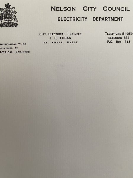 VINTAGE LETTERHEAD: Nelson City Council Electricity Department Carousel 1