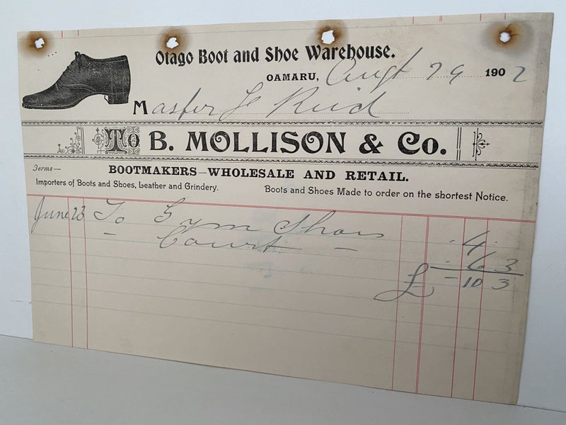 ANTIQUE INVOICE: B. Mollison & Co. Oamaru - Bootmakers 1902 (122yo) Carousel 2