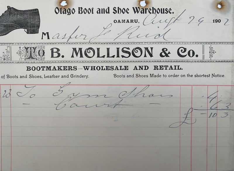 ANTIQUE INVOICE: B. Mollison & Co. Oamaru - Bootmakers 1902 (122yo) Carousel 1