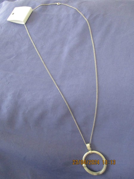 ** NEW** Marble Ring Pendant Necklace on Long 90cm Silver Chain Carousel 2
