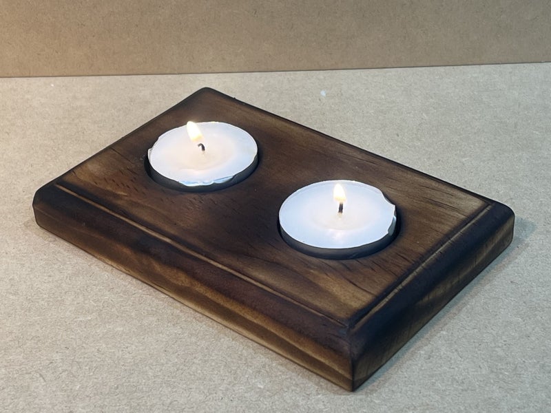2 Candle Tealight Candle Holder - Rustic Blackened Pine - Handmade Carousel 3