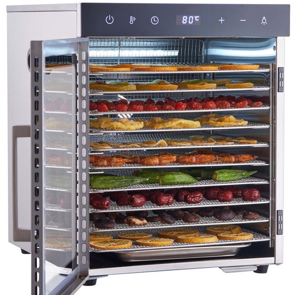 10 Trays Food Dehydrator Machine Stainless Steel 800W Jerky Fruit Drying Carousel 14