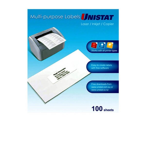 Unistat Laser/Inkjet/Copier Backslit Label 100pk (1/sheet) Carousel 1