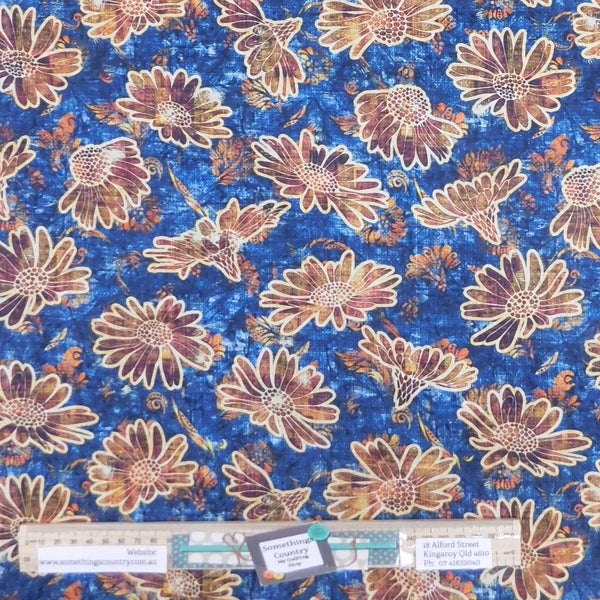 Quilting Patchwork Sewing Fabric Heirloom Blue Floral 50x55cm FQ Carousel 1