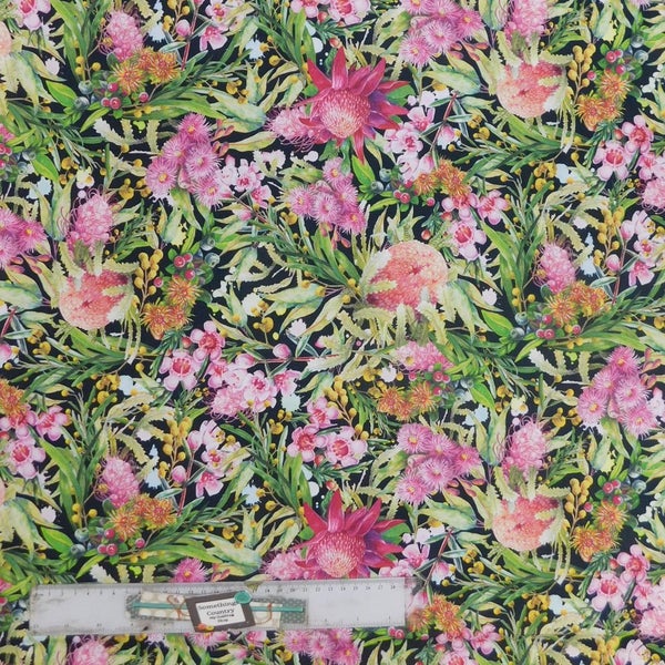 Quilting Patchwork Sewing Fabric Native Florals Dark 50x55cm FQ Carousel 2