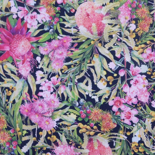 Quilting Patchwork Sewing Fabric Native Florals Dark 50x55cm FQ Carousel 7
