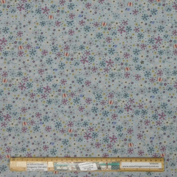 Quilting Patchwork Fabric Garden of Flowers Butterflies Denim 50x55cm FQ Carousel 1