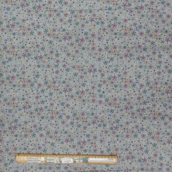 Quilting Patchwork Fabric Garden of Flowers Butterflies Denim 50x55cm FQ Carousel 2